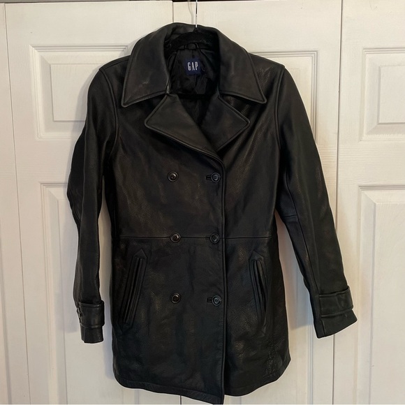 Gap Vintage Y2K Leather Double Breasted Coat Small - Picture 2 of 7